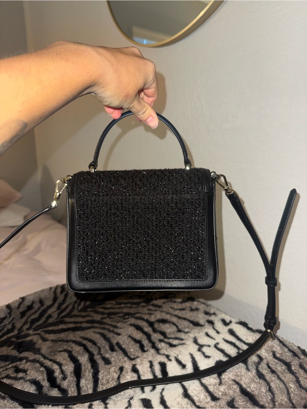 kate spade Black Tweed Satchel with Pearl-Trim Plaque - Picture 2 of 5